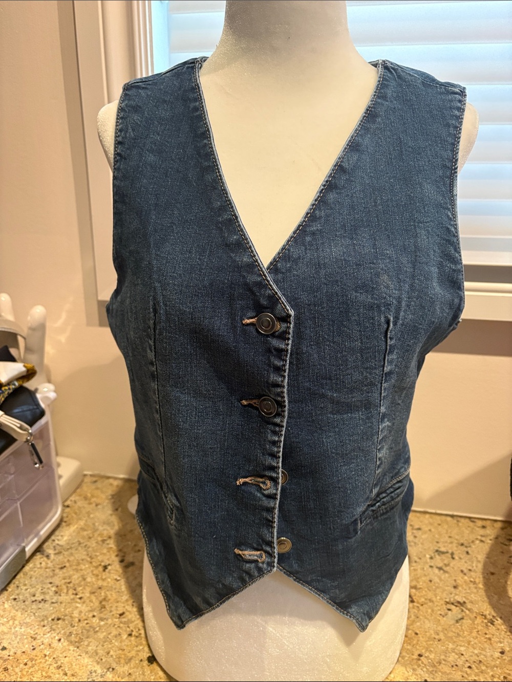 Amazon Denim Button-Front Tank Vest - Dark Blue
